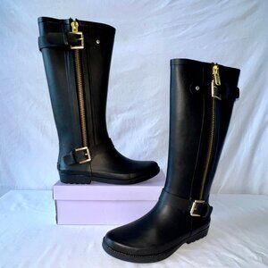 Henry Ferrera Collection Black Faux Rubber Knee High Pull-on Boots, Size 8, EC!